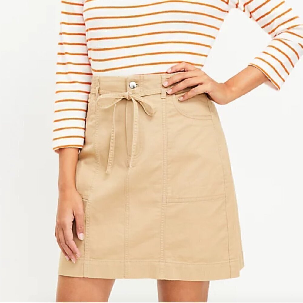 LOFT Twill Tie Waist Pocket Skirt Size 8 Khaki